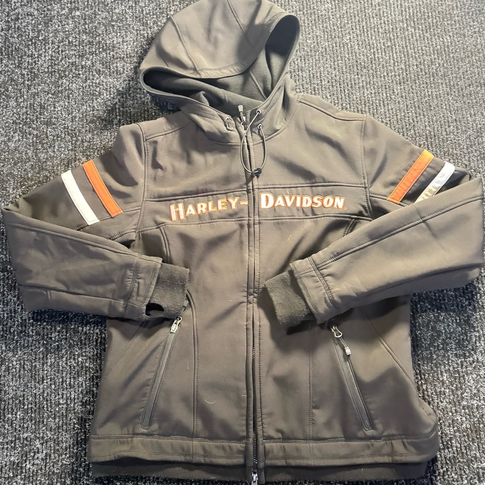 Harley Davidson Women’s XL Softshell Hooded Motorcycle Jacket Black
